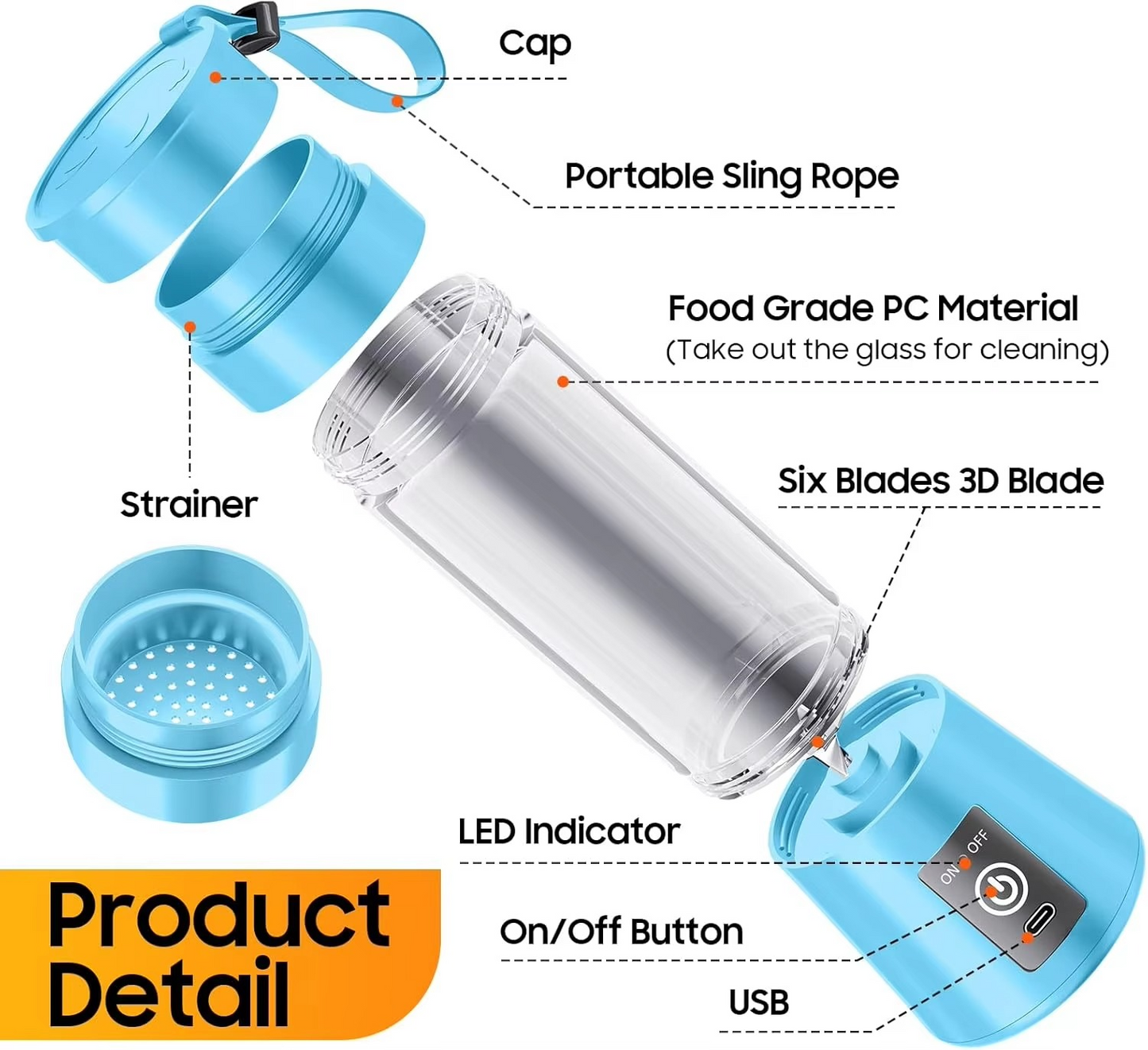 Portable Blender Cup,Electric USB Juicer Blender
